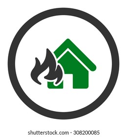 Fire Damage vector icon. This flat rounded symbol uses green and gray colors and isolated on a white background.