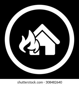 Fire Damage vector icon. This flat rounded symbol uses white color and isolated on a black background.