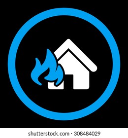 Fire Damage vector icon. This flat rounded symbol uses blue and white colors and isolated on a black background.