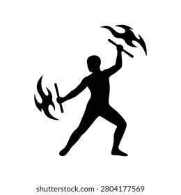 Fire Dancer Performance Artist Solid Silhouette Icon Design Collection