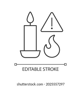 Fire Danger From Candles Linear Manual Label Icon. Fire Hazard. Thin Line Customizable Illustration. Contour Symbol. Vector Isolated Outline Drawing For Product Use Instructions. Editable Stroke