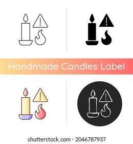 Fire Danger From Candles Manual Label Icon. Burning Combustible Materials. Fire Hazard In Home. Linear Black And RGB Color Styles. Isolated Vector Illustrations For Product Use Instructions