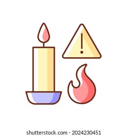 Fire Danger From Candles RGB Color Manual Label Icon. Burning Combustible Materials. Fire Hazard In Home. Isolated Vector Illustration. Simple Filled Line Drawing For Product Use Instructions