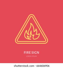 Fire danger flat line sign. Flame protection thin linear icon, pictogram.