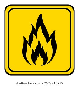 fire danger sign. flammable warning sign on a yellow square board.