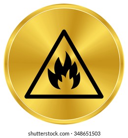 Fire danger sign - gold vector icon