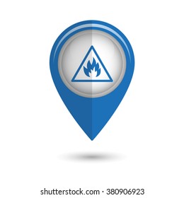 Fire danger sign - vector icon;  blue map pointer