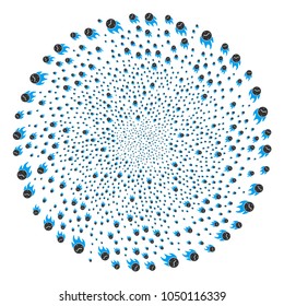 Fire Deadline Clock curl spheric cluster. Object curl created from scattered fire deadline clock items. Vector illustration style is flat iconic symbols.