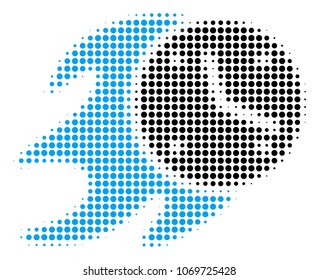 Fire Deadline Clock halftone vector pictogram. Illustration style is dotted iconic Fire Deadline Clock icon symbol on a white background. Halftone matrix is circle dots.