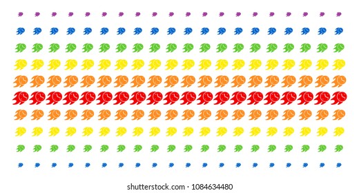 Fire Deadline Clock icon spectrum halftone pattern. Vector items organized into halftone grid with vertical spectrum gradient. Constructed for backgrounds, covers, templates and abstract effects.