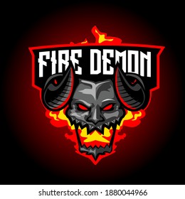 fire demon head with fire for esport logo