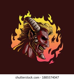 fire demon scary vector illustration