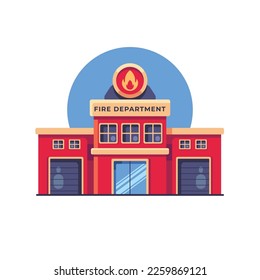 Fire deparment building flat vector illustration. fire station building flat design with isolated background and simple illustration