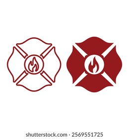 Fire Departement, Fire Fighter Icon glyph and Outline Isolated on White Background