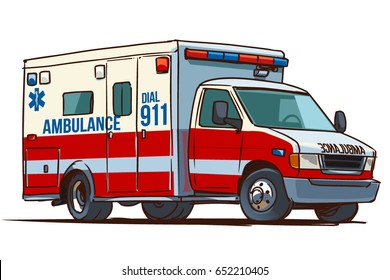 Fire Department Ambulance Truck. Cartoon illustration