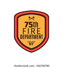 Fire department badge with shield, isolated vector illustration