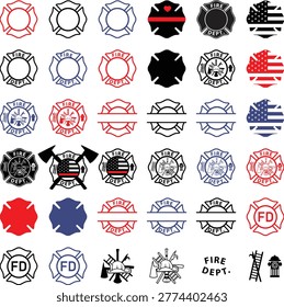 Fire Department Badge Vector Bundle Firefighter Maltese Cross Logo Set