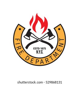 Fire department badge with vector cross fire axes.