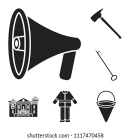 Fire Department black icons in set collection for design. Firefighters and equipment vector symbol stock web illustration.