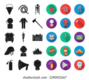 Fire Department black,flat icons in set collection for design. Firefighters and equipment vector symbol stock web illustration.
