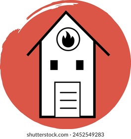 Fire department building vector icon in line art style, black and white illustration, vector.