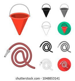 Fire Department cartoon,black,flat,monochrome,outline icons in set collection for design. Firefighters and equipment vector symbol stock web illustration.