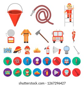 Fire Department cartoon,flat icons in set collection for design. Firefighters and equipment vector symbol stock web illustration.