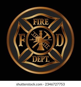 Fire Department Cross Gold Button is a vector design of a classic Maltese cross firefighter symbol inside of a circular shape ideal for buttons and stickers. Includes the cross, firefighter logo.