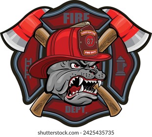 Fire Department Cross includes fireman Bulldog in helmet with firefighter's axes