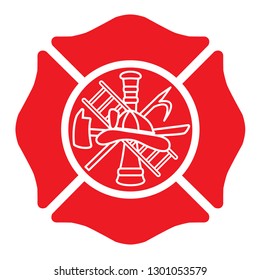 Fire Department Emblem with Center Design St Florian Maltese Cross Red with White Outline