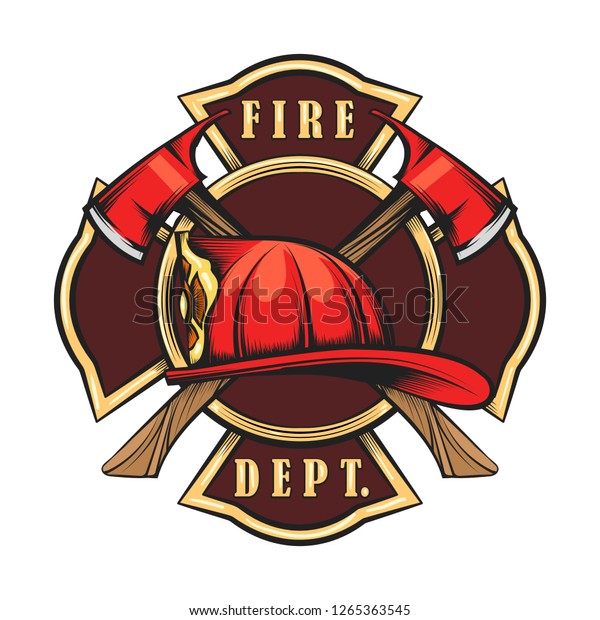 Fire Department Emblem Red Helmet Axes Stock Vector (Royalty Free ...