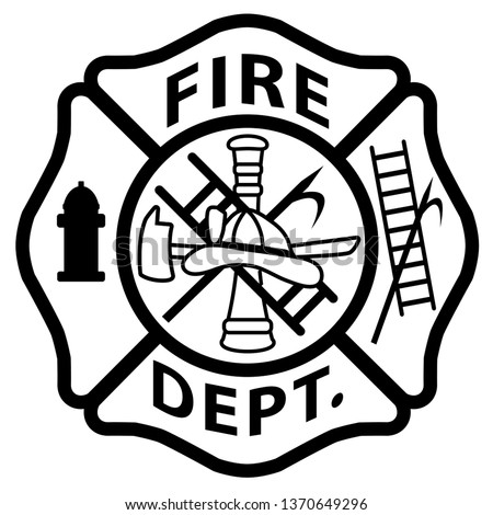 Fire Department Emblem St Florian Maltese Cross White with Black Outline