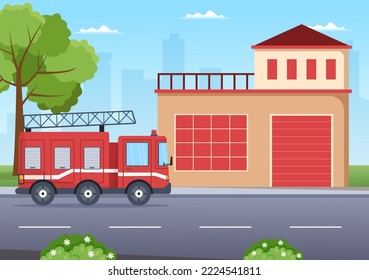 Fire Department with Firefighters Extinguishing House, Forest and Helping People in Various Situations in Flat Hand Drawn Cartoon Illustration