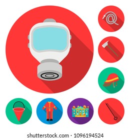 Fire Department flat icons in set collection for design. Firefighters and equipment vector symbol stock web illustration.