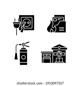 Fire department glyph icons set. Firefighters. Rescue service. Thin line customizable illustration. Contour symbol. Vector isolated outline drawing.