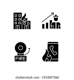 Fire department glyph icons set. Firefighters. Rescue service. Thin line customizable illustration. Contour symbol. Vector isolated outline drawing.