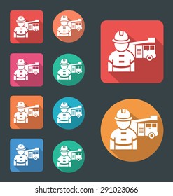 Fire department icon, vector flat icon, round corners icons with different color variation.