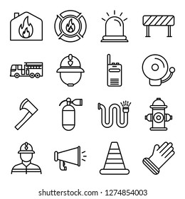 Fire department icons pack. Isolated fire department symbols collection. Graphic icons element