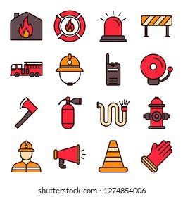 Fire department icons pack. Isolated fire department symbols collection. Graphic icons element
