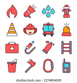 Fire department icons pack. Isolated fire department symbols collection. Graphic icons element