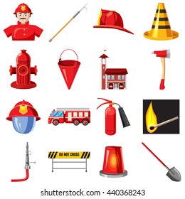 Fire Department icons set, cartoon style