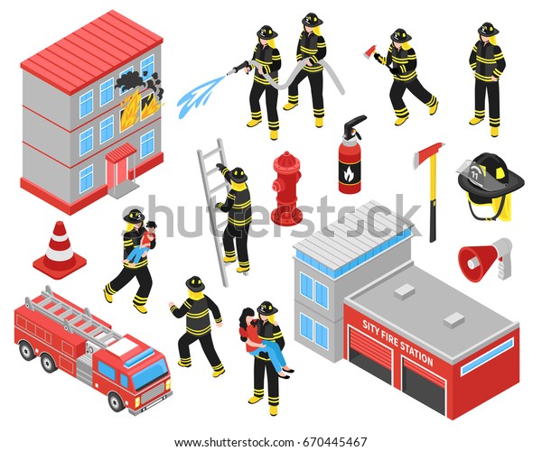 Symbole Der Feuerwehr Die Mit Feuerwehrleuten Stock Vektorgrafik Lizenzfrei