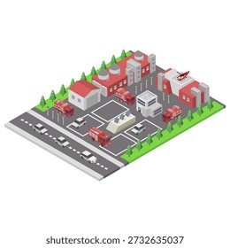 Corpo de bombeiros isométrico ilustrado em vetor