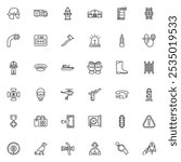 Fire department line icons set. linear style symbols collection, outline signs pack. Firefighting service vector graphics. Set includes icons as firefighter, fire truck, hydrant, extinguisher, uniform