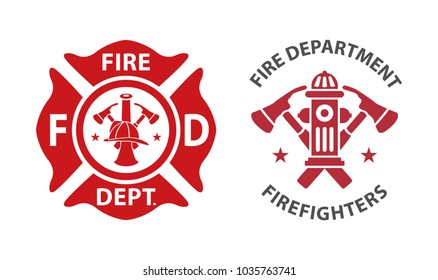 Fire department logos, set of modern and vintage