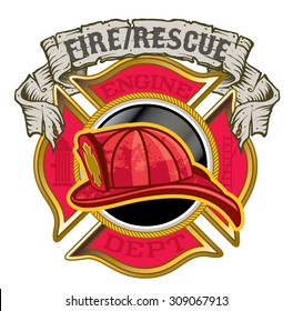 Fire Department Maltese Cross Helmet Banner Stock Vector (Royalty Free ...