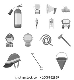 Fire Department monochrome icons in set collection for design. Firefighters and equipment vector symbol stock web illustration.