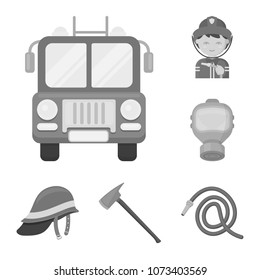 Fire Department monochrome icons in set collection for design. Firefighters and equipment vector symbol stock web illustration.