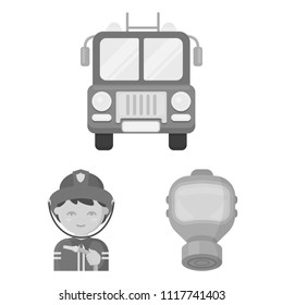 Fire Department monochrome icons in set collection for design. Firefighters and equipment vector symbol stock web illustration.