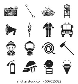 Fire department set icons in black style. Big collection fire department vector symbol stock